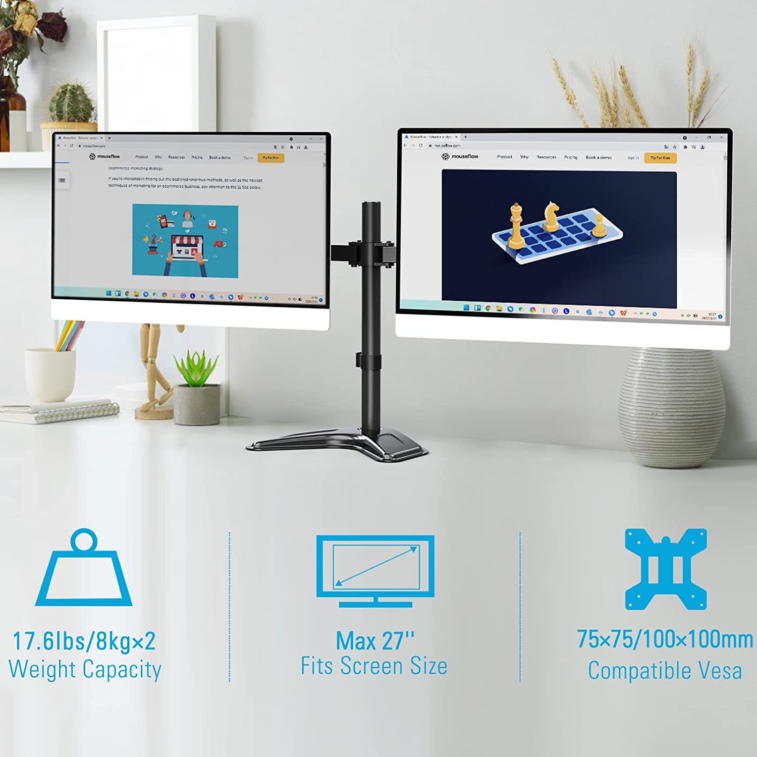 dual monitor stand for max 27in screen