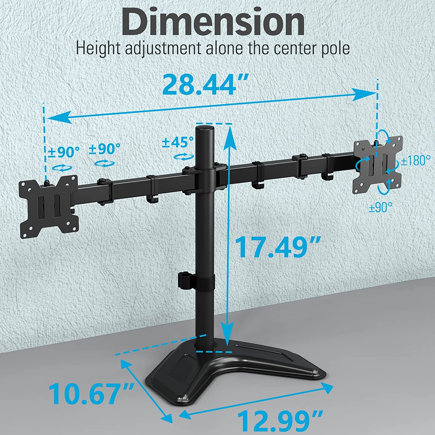 dual monitor stand dimension