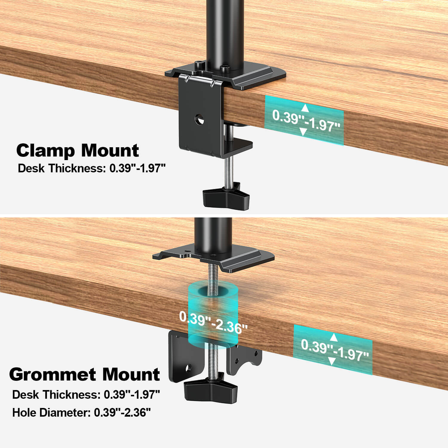 dual monitor desk stand provides 2 installation options