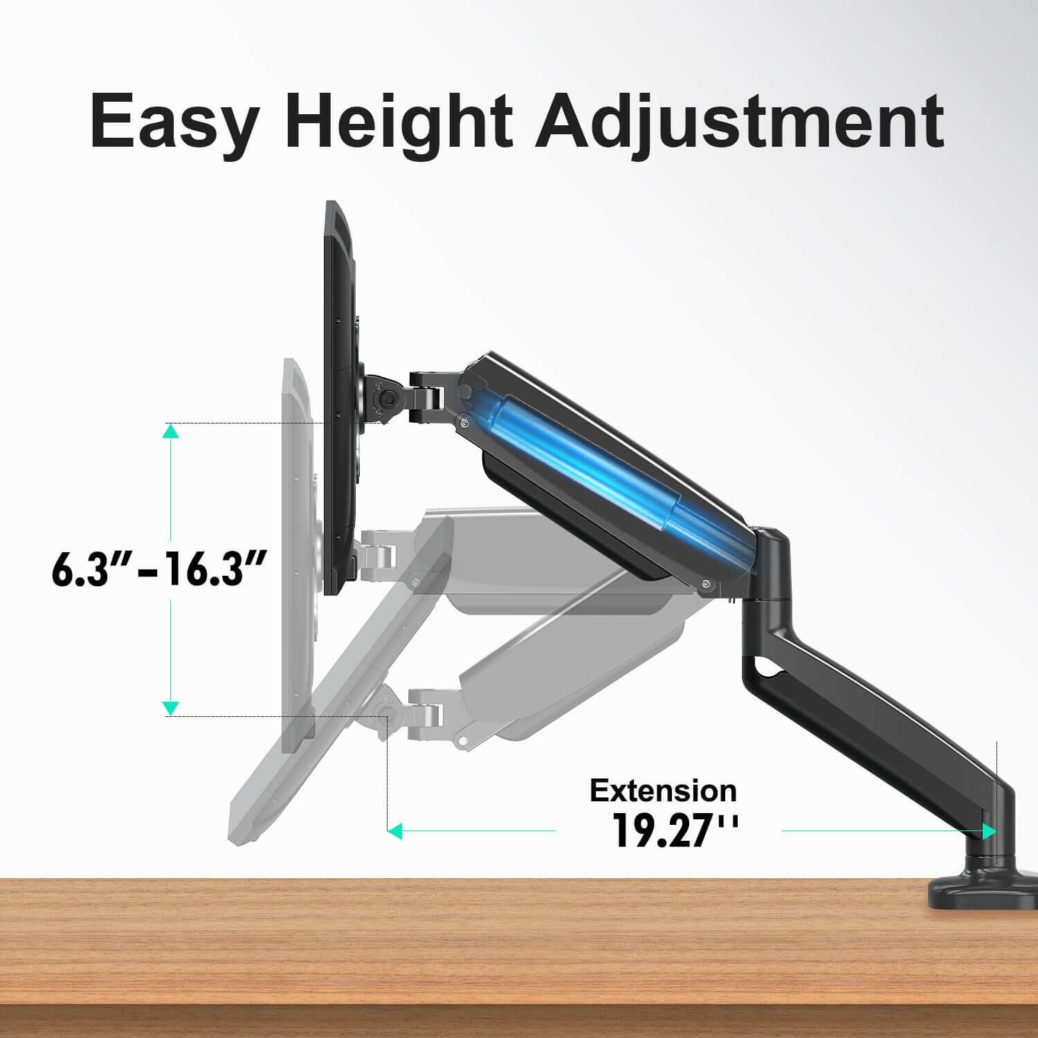 gas spring monitor mount for easy height adjustment