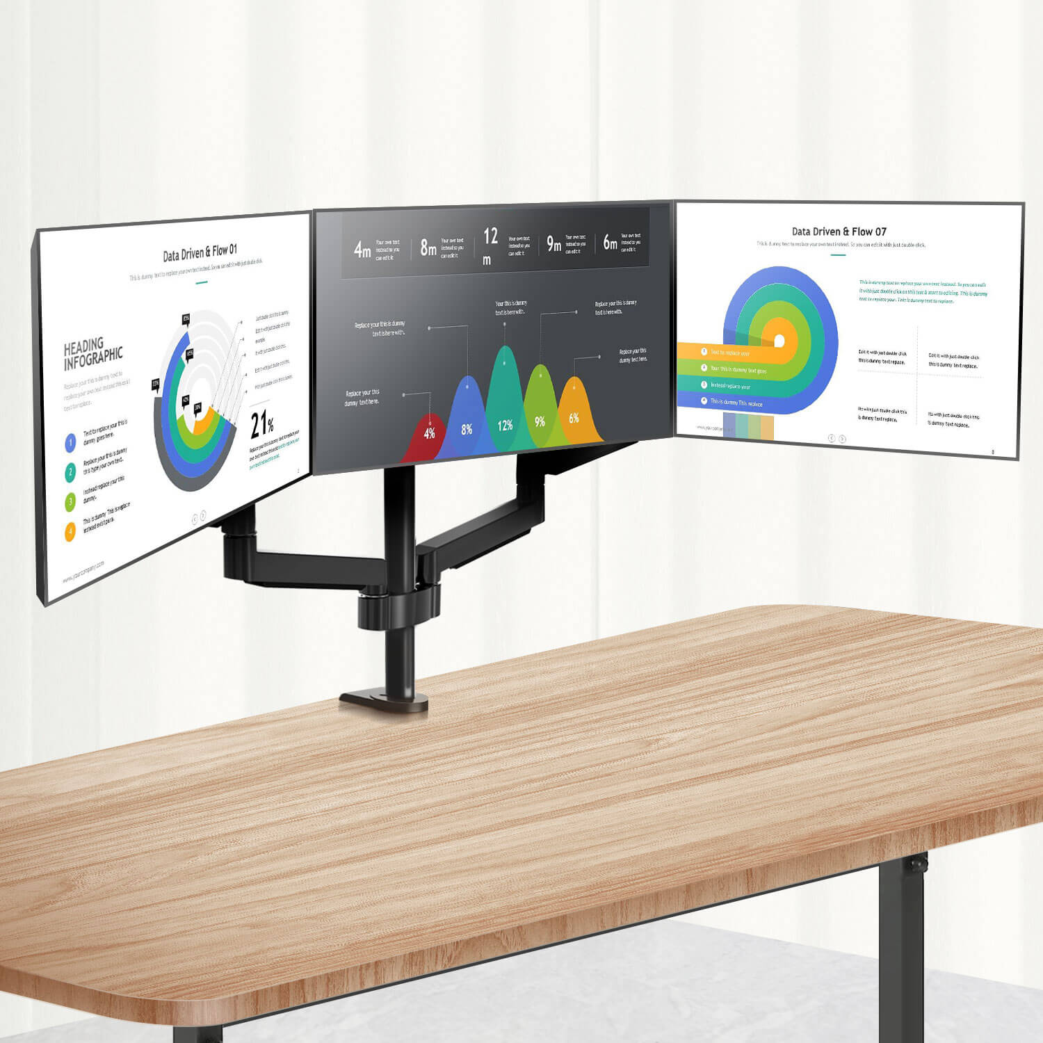 triple monitor stand saves more desk space