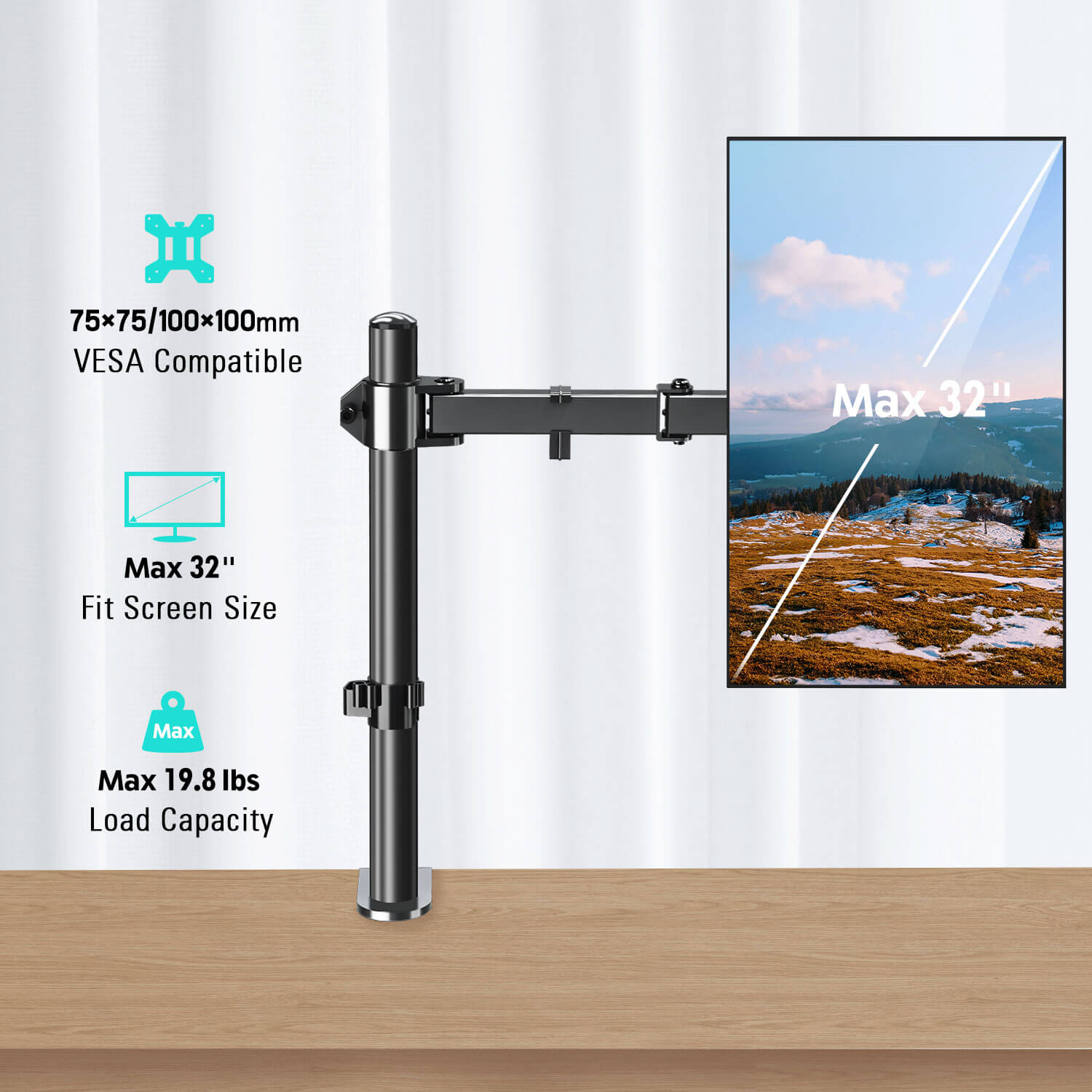 single monitor desk stand for max 32'' monitors