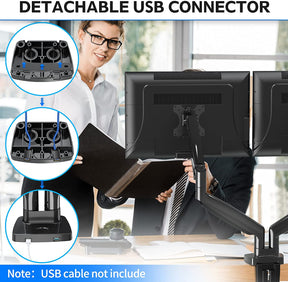 dual monitor desk mount with detachable USB connector