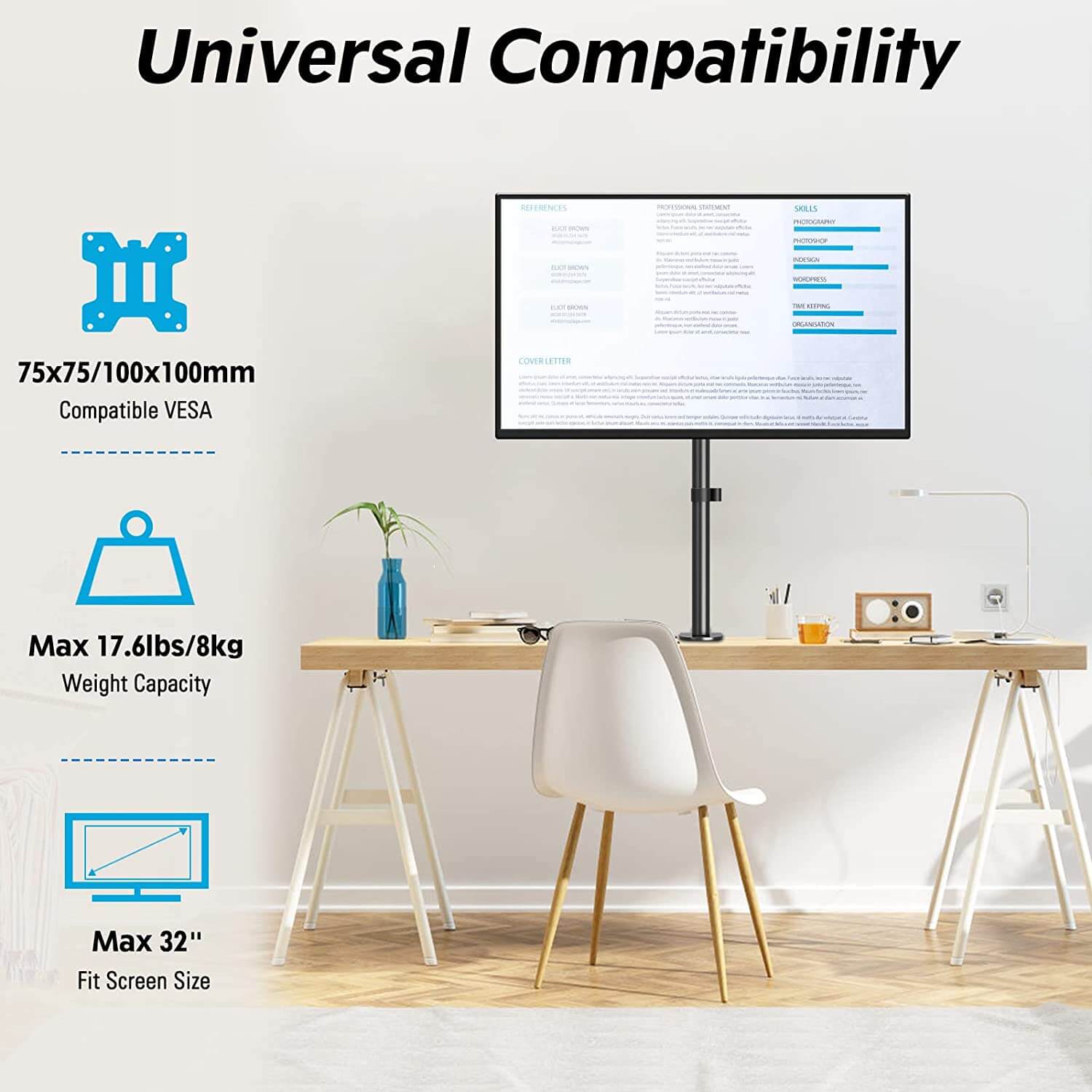 Single Monitor Tall Desk Mount for 13''-32'' Monitors MU3003