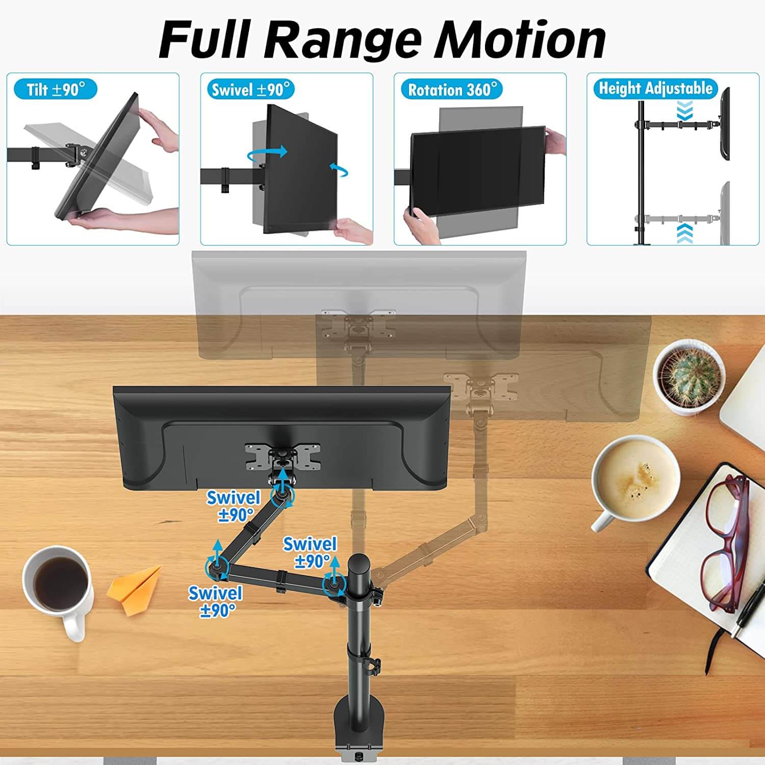 Single Monitor Tall Desk Mount for 13''-32'' Monitors MU3003