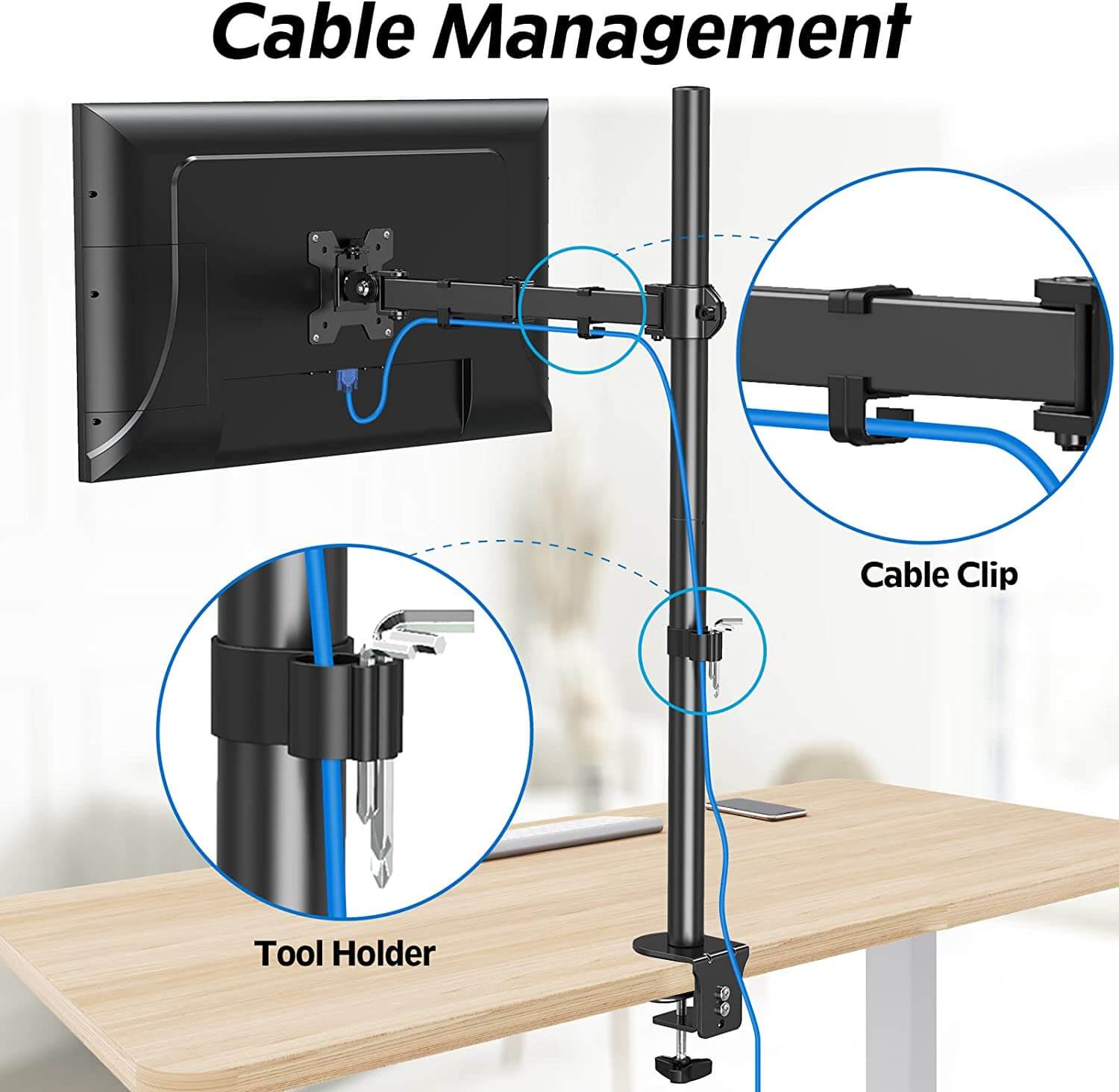 Single Monitor Tall Desk Mount for 13''-32'' Monitors MU3003