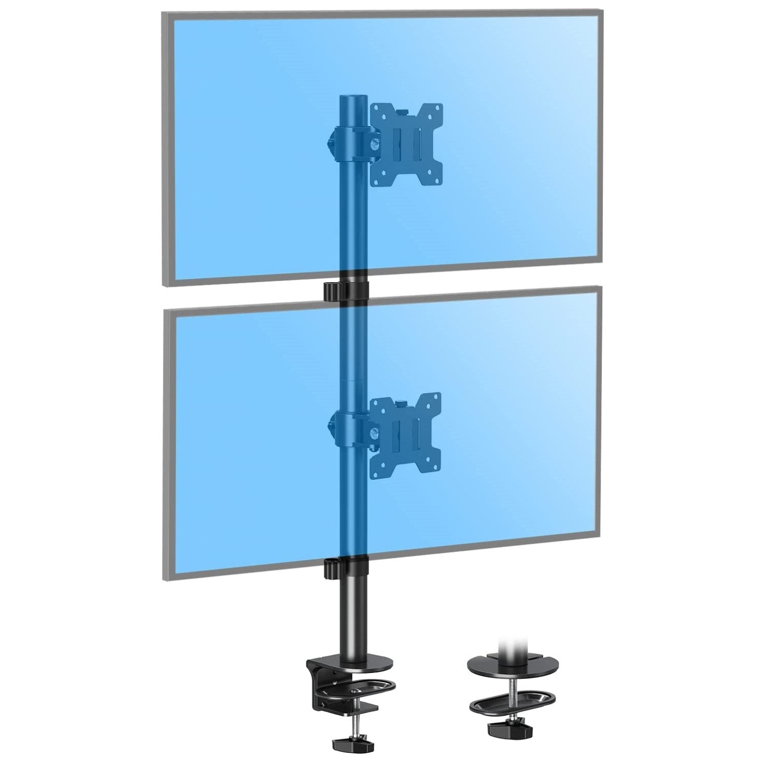 MOUNTUP Soporte de monitor triple para escritorio de cristal, con placa de  refuerzo de escritorio, soporte de escritorio de 3 monitores para pantallas