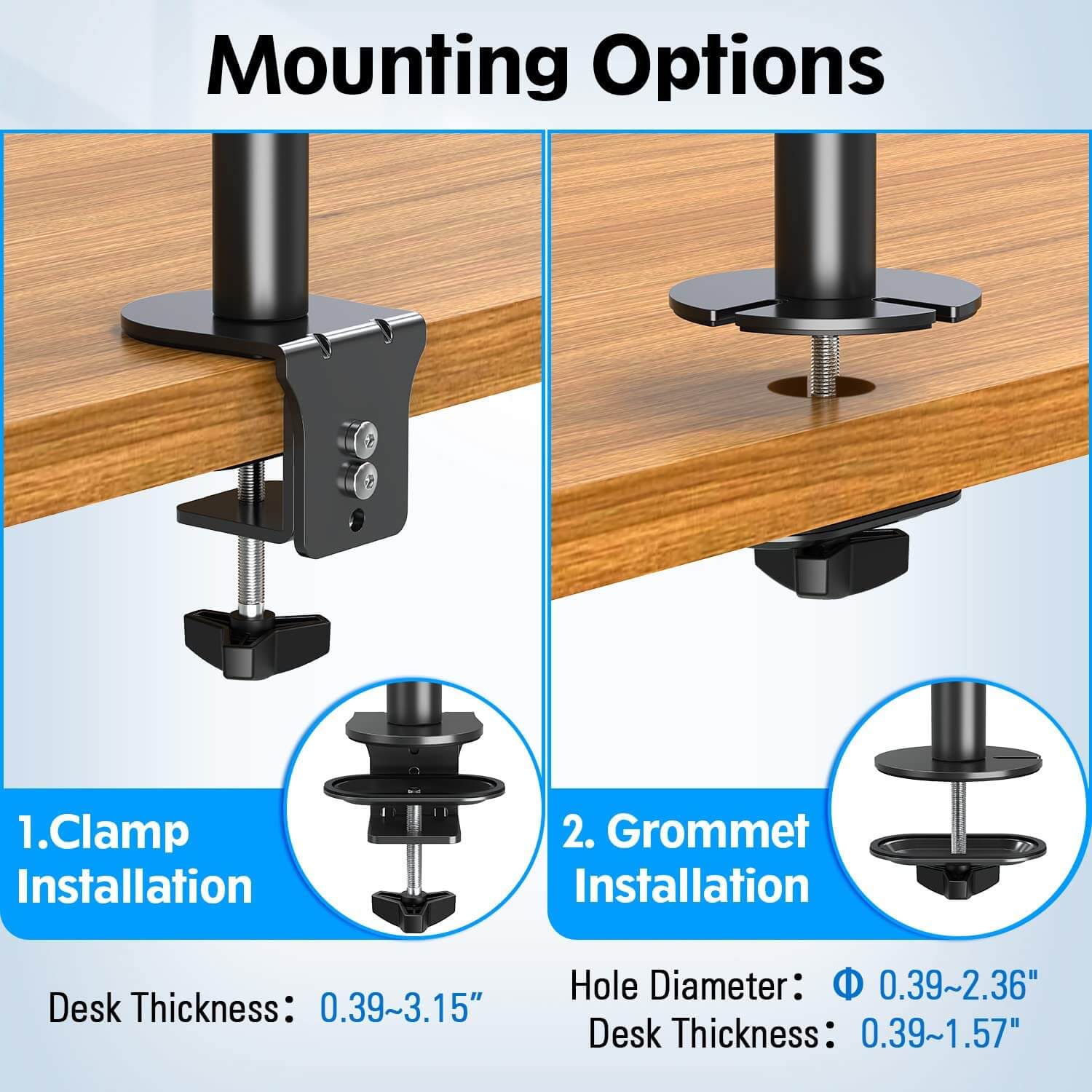 Vertical Dual Monitor Desk Mount for Max 32'' Monitors MU3004