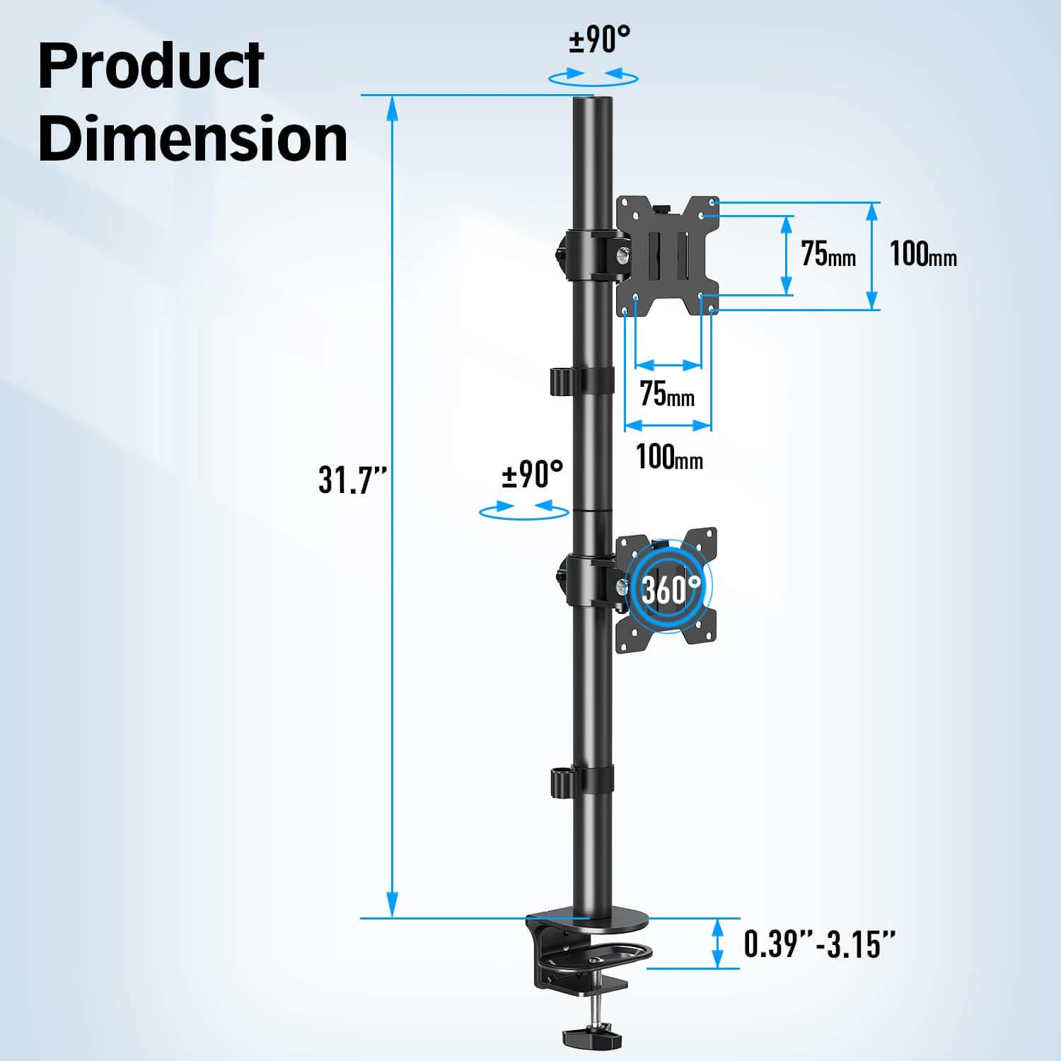 Vertical Dual Monitor Desk Mount for Max 32'' Monitors MU3004