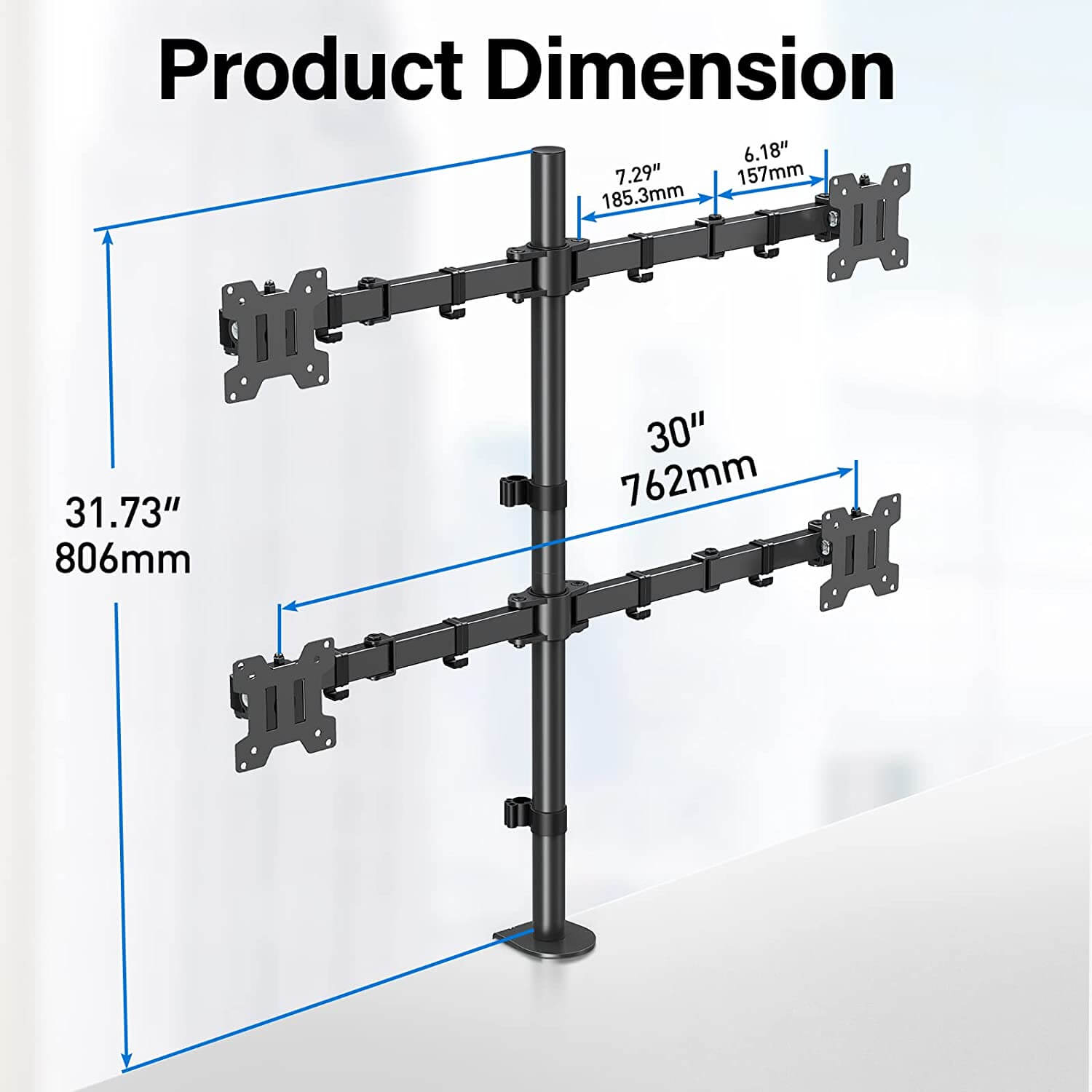 quad monitor mount dimension