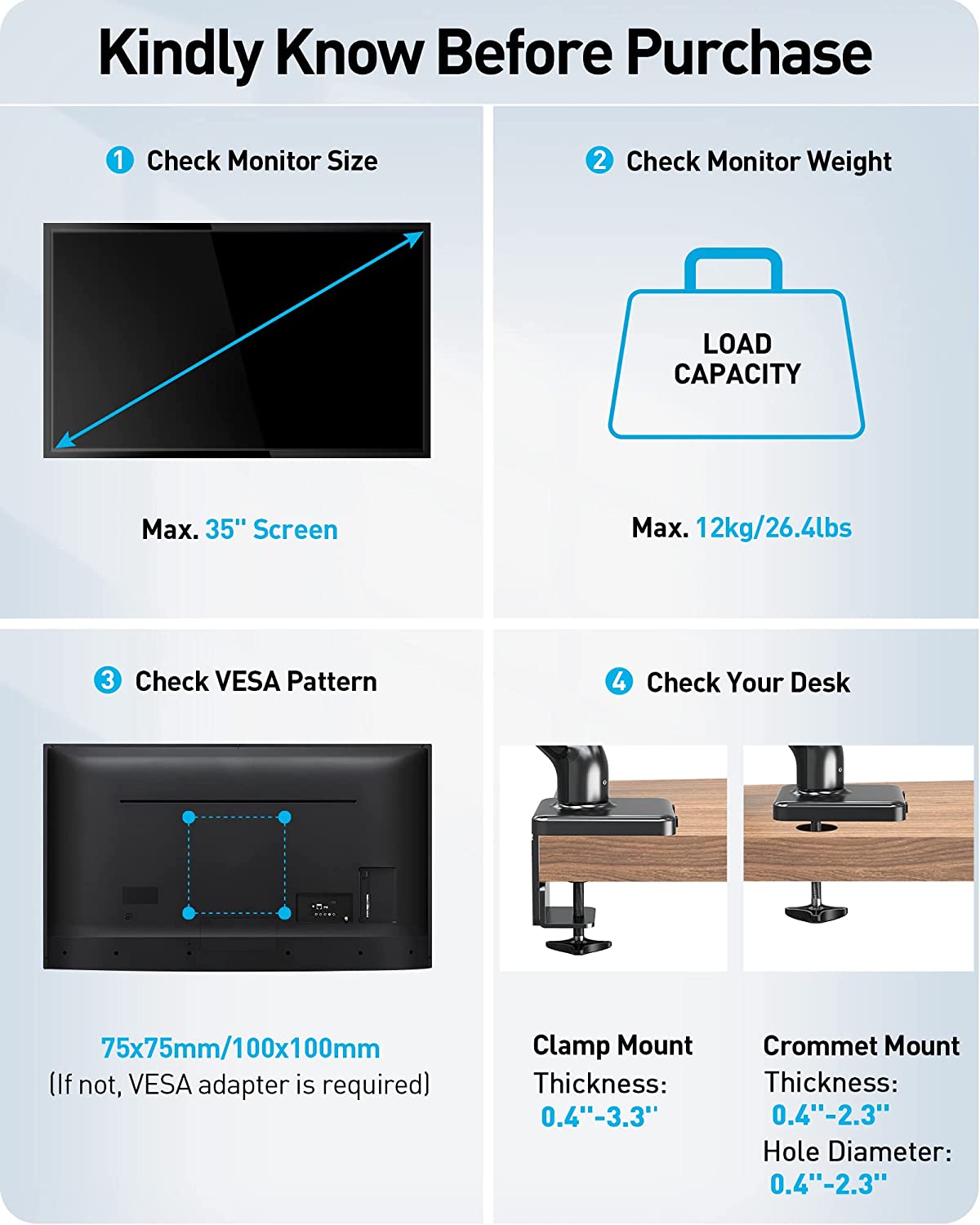 single monitor arm fits monitors screen up to 35''