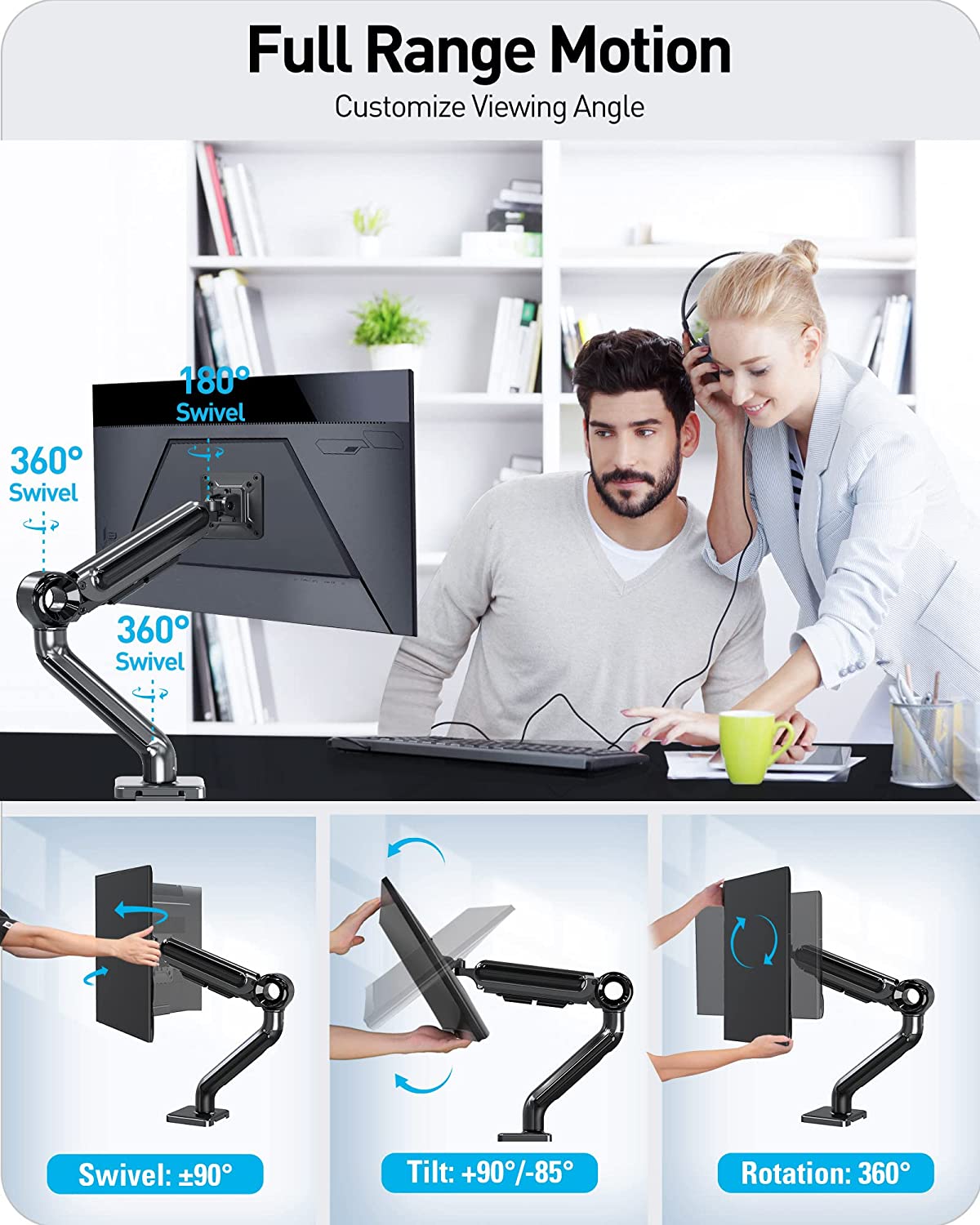 single monitor desk mount with full range of motion