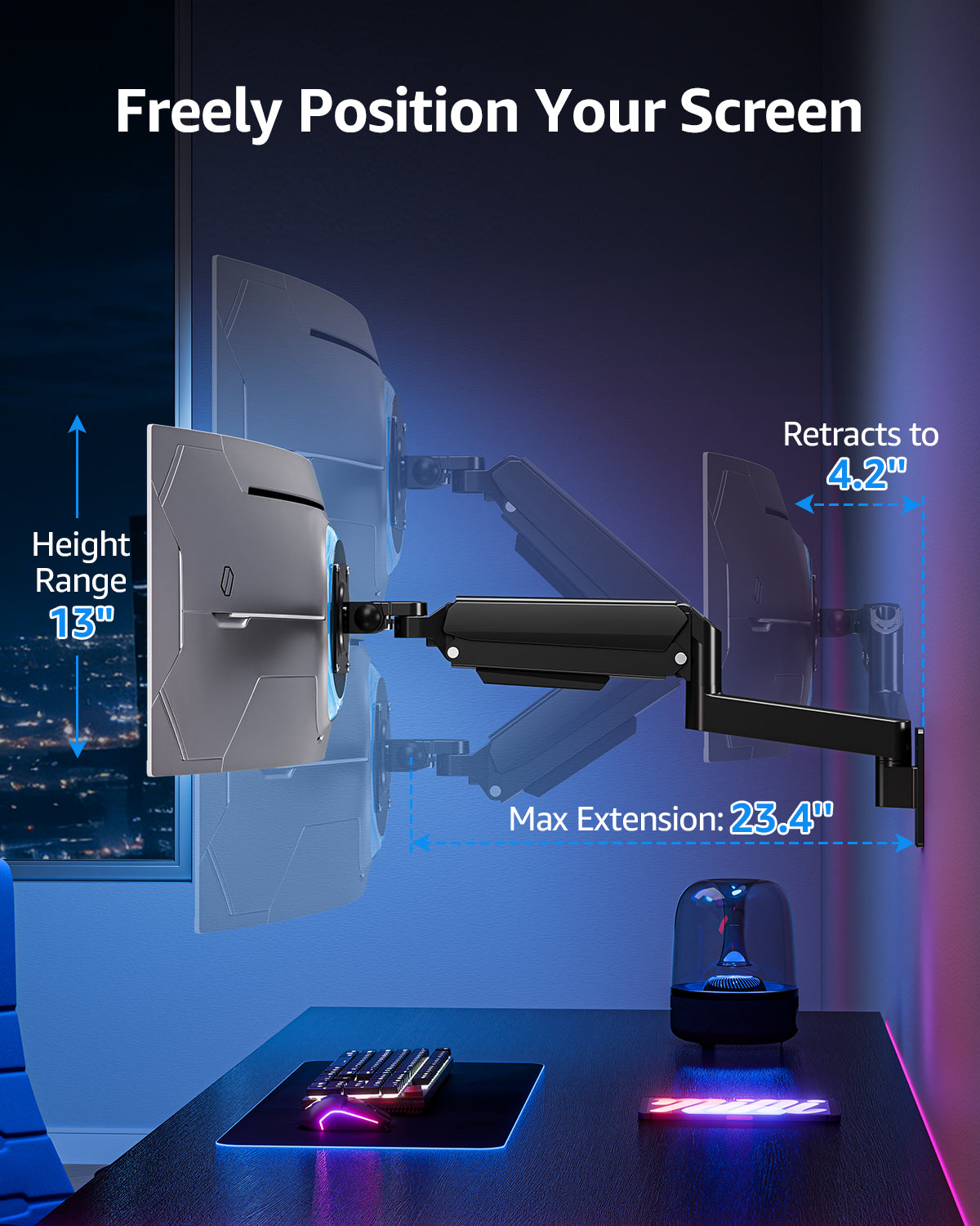 MOUNTUP Monitor Wall Mount for 49 45 43 40 35 32 27 24 Inch Screens, Heavy Duty Wall Monitor Mount, Holds 4.4 to 44 lbs, Ultrawide Gas Spring Monitors Arm Wall Mount, VESA Mount 75x75/100x100mm