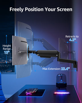 MOUNTUP Monitor Wall Mount for 49 45 43 40 35 32 27 24 Inch Screens, Heavy Duty Wall Monitor Mount, Holds 4.4 to 44 lbs, Ultrawide Gas Spring Monitors Arm Wall Mount, VESA Mount 75x75/100x100mm