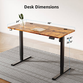 MOUNTUP 48x24" Electric Height Adjustable Standing Desk- Rustic Brown