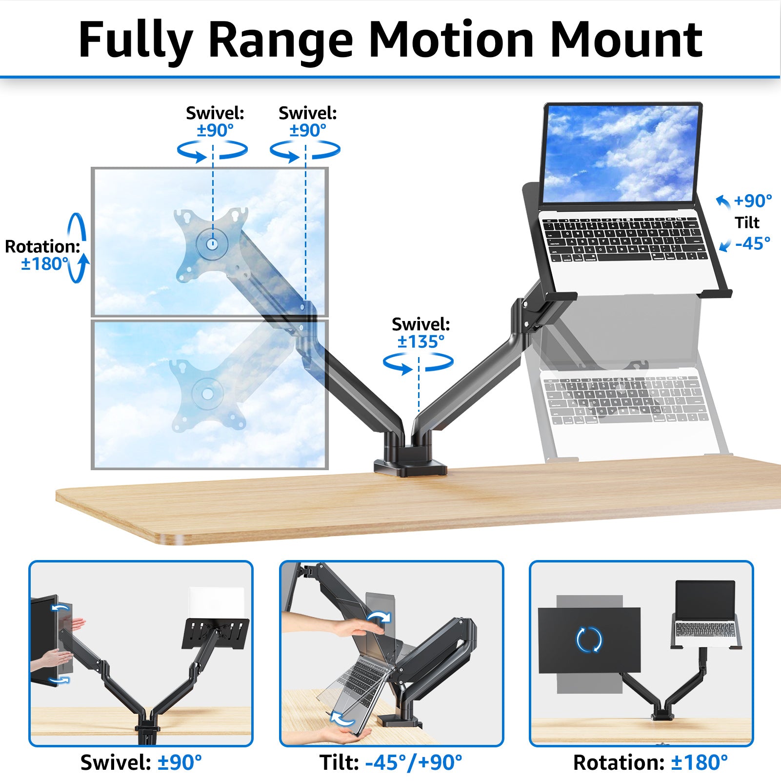 Laptop and Monitor Stand for 13''-17'' Laptop and Max 32'' Monitors MUA4008