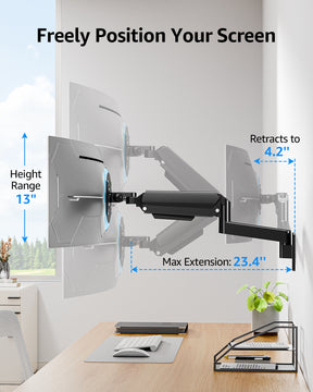 MOUNTUP Monitor Wall Mount for 49 45 43 40 35 32 27 24 Inch Screens, Heavy Duty Wall Monitor Mount, Holds 4.4 to 44 lbs, Ultrawide Gas Spring Monitors Arm Wall Mount, VESA Mount 75x75/100x100mm