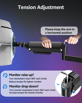 MOUNTUP Monitor Wall Mount for 49 45 43 40 35 32 27 24 Inch Screens, Heavy Duty Wall Monitor Mount, Holds 4.4 to 44 lbs, Ultrawide Gas Spring Monitors Arm Wall Mount, VESA Mount 75x75/100x100mm