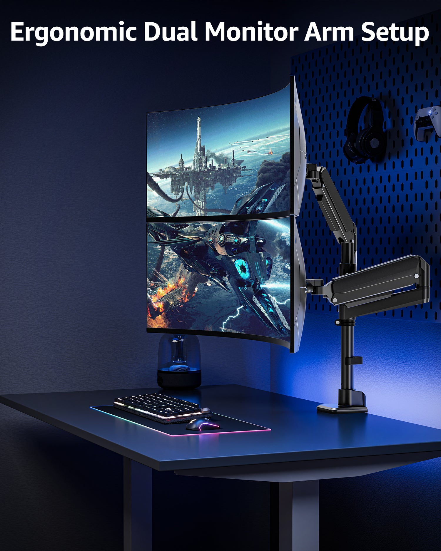 Multi Monitor Mount Stacking MOUNTUP Dual Monitor Stand for 49'' Curved Screen Stacking, Heavy Duty