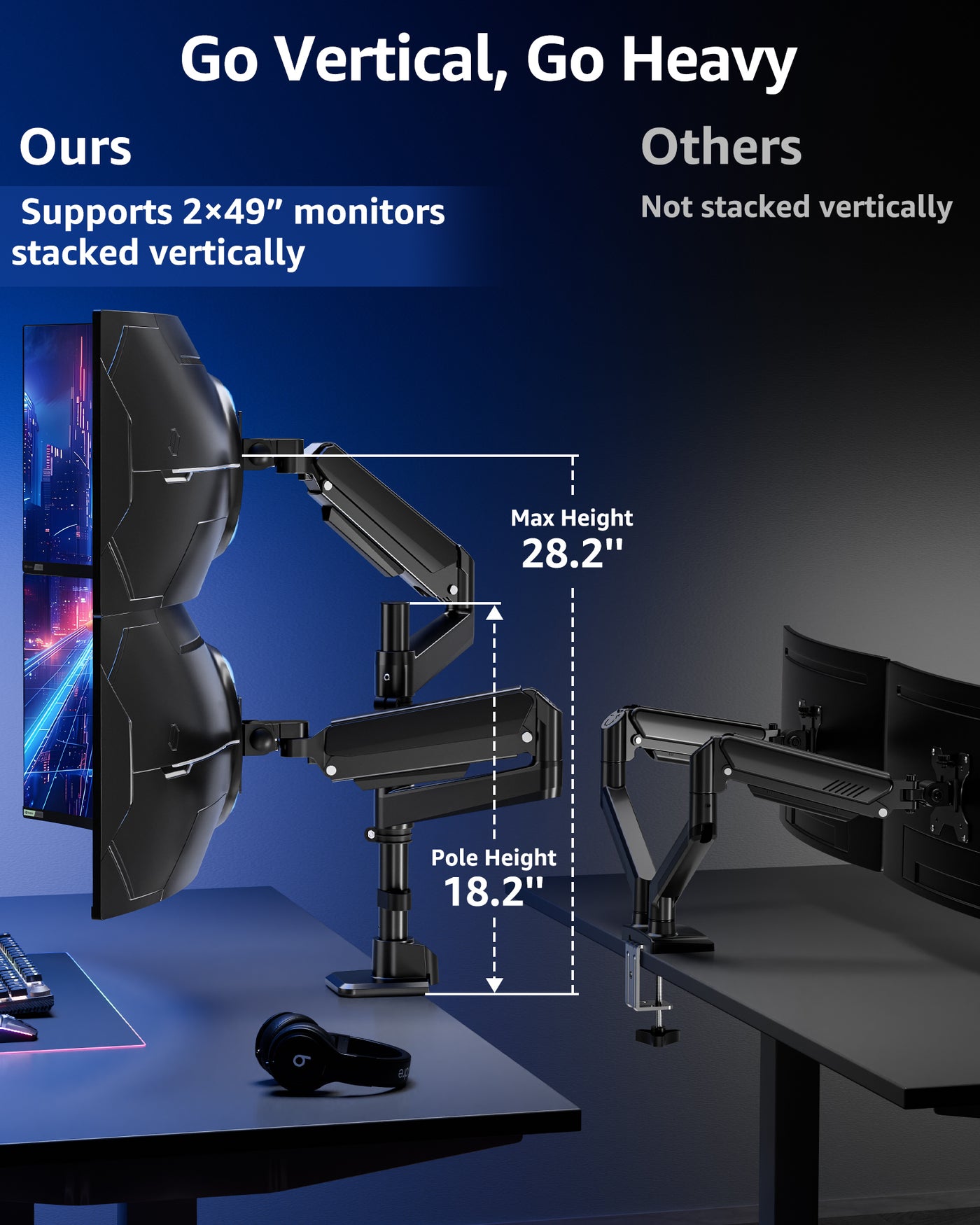 MOUNTUP Dual Monitor Stand for 49'' Curved Screen Stacking, Heavy Duty