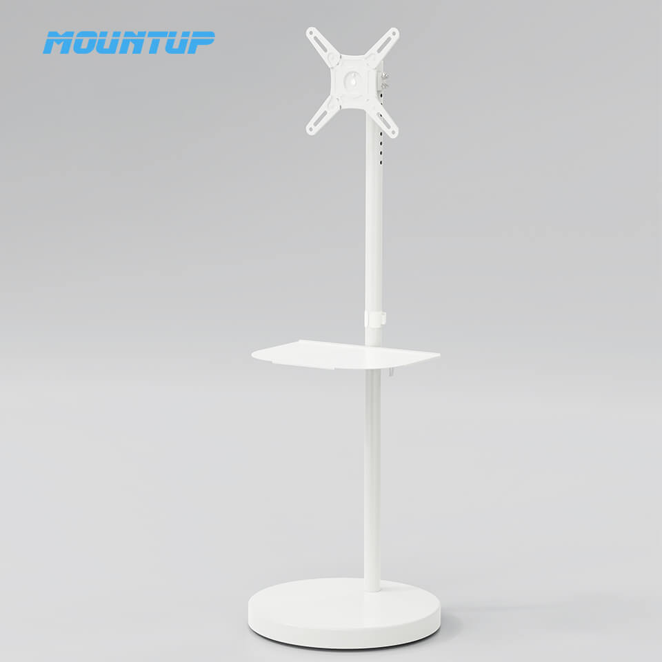 17''-42'' White Floor Monitor Stand Tilt Rotation TV Cart MUT1108