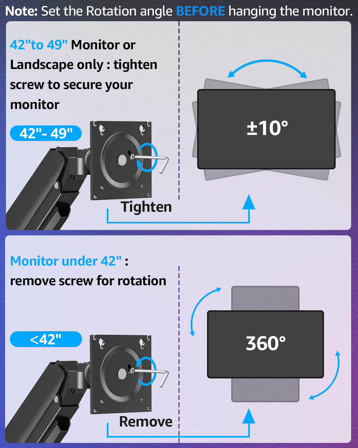 MOUNTUP Monitor Wall Mount for 49 45 43 40 35 32 27 24 Inch Screens, Heavy Duty Wall Monitor Mount, Holds 4.4 to 44 lbs, Ultrawide Gas Spring Monitors Arm Wall Mount, VESA Mount 75x75/100x100mm