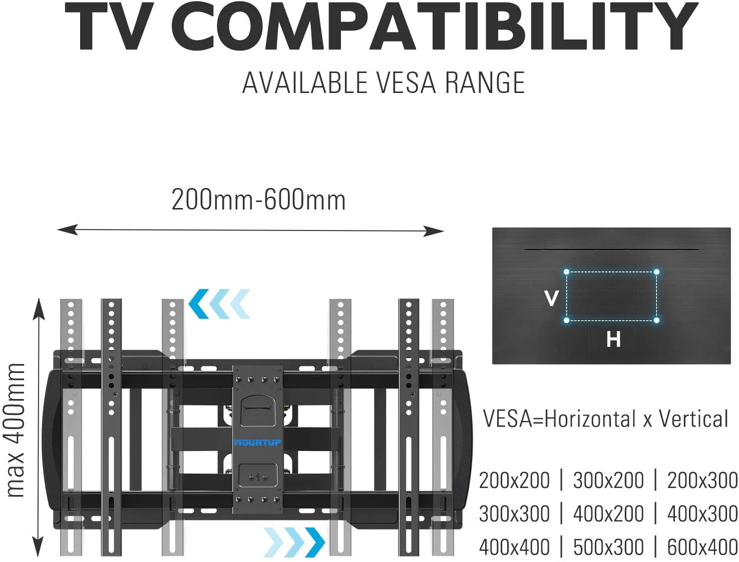 70 inch TV wall mount is compatible with VESA up to 600×400 mm