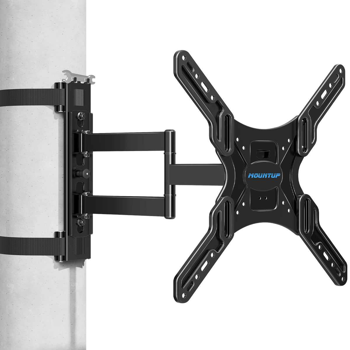 MOUNTUP Pillar TV Mount for 26"-60" TVs, Full Motion Strap-On Post Mount for Round & Square Columns, Swivel Tilt Level, No-Drill Design, Max VESA 400x400mm, Holds 77 lbs, Black MU0084