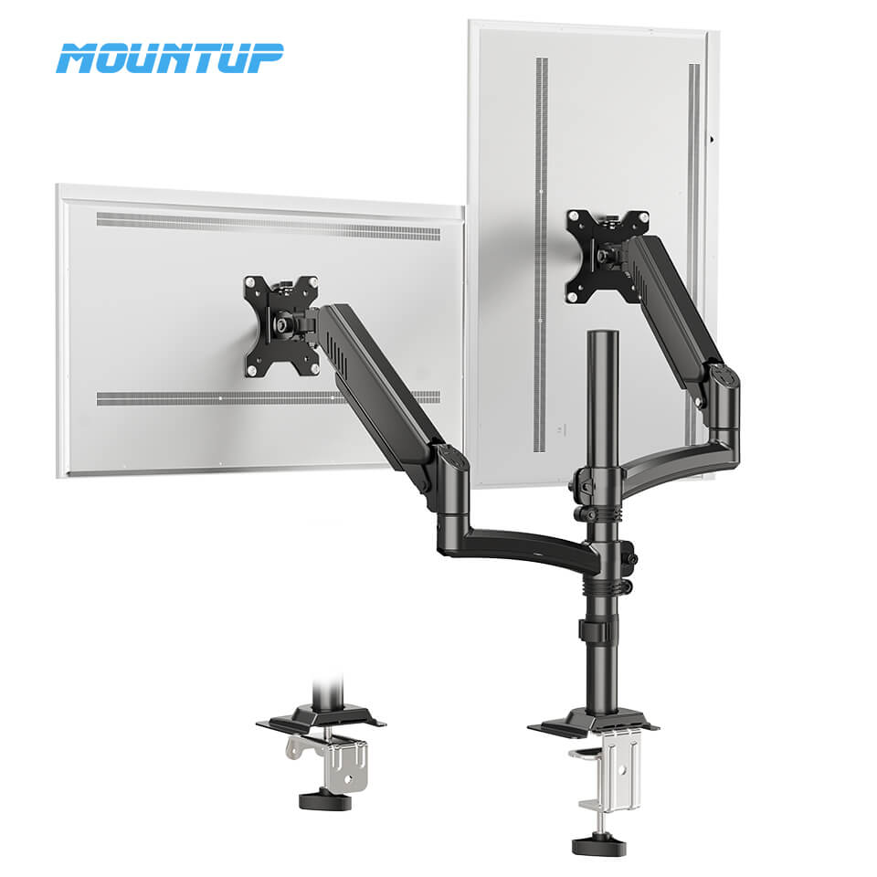 MOUNTUP Dual Monitor Desk Mount with Gas Spring Arm for 32'' Monitors
