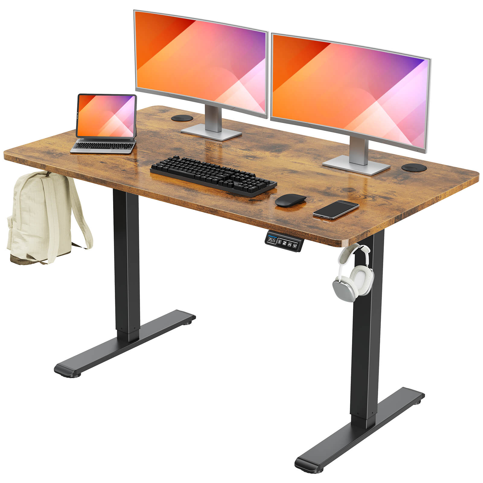 Height Adjustable Electric Standing Desk - Rustic Brown MUD101
