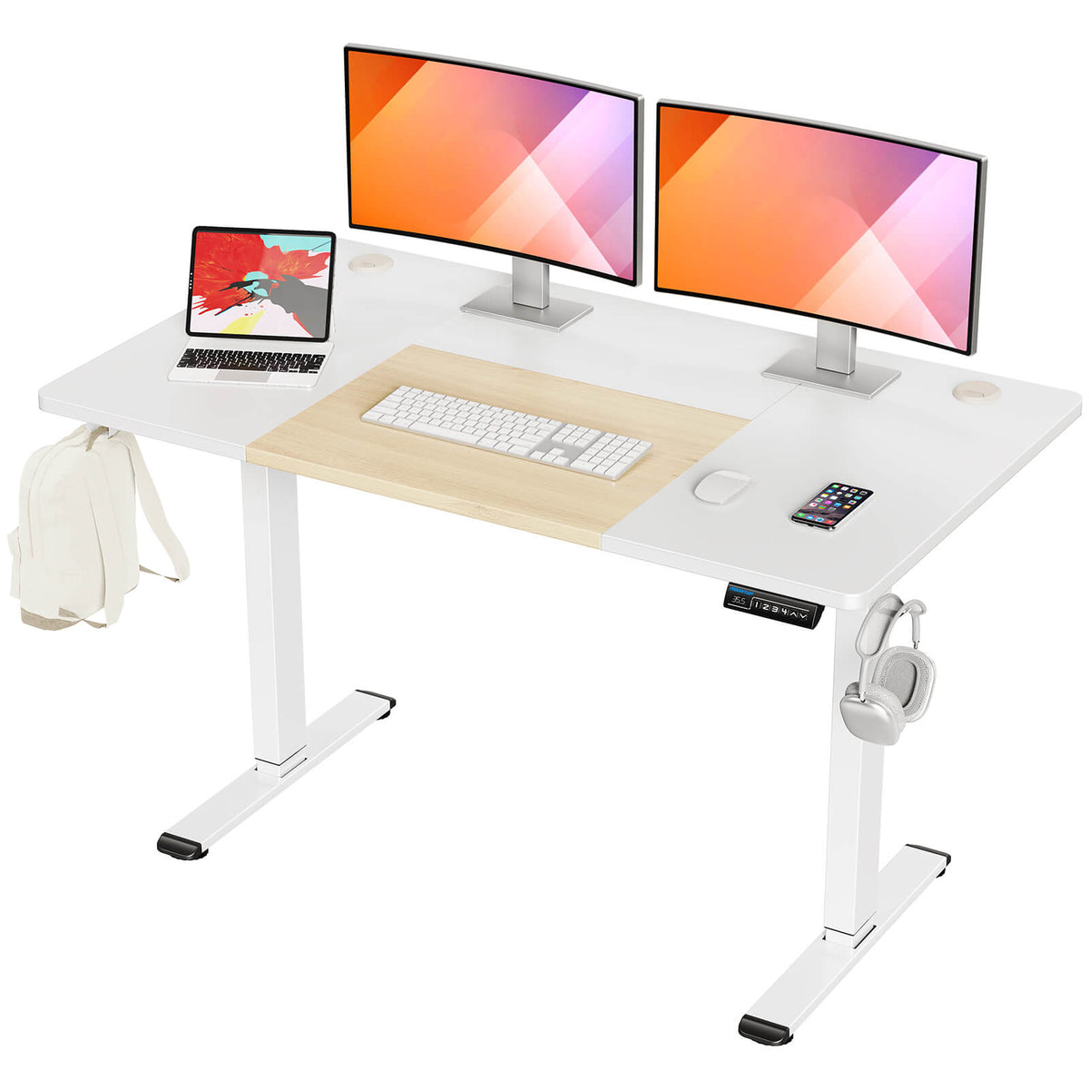 Electric Height Adjustable Standing Desk - White & Oak