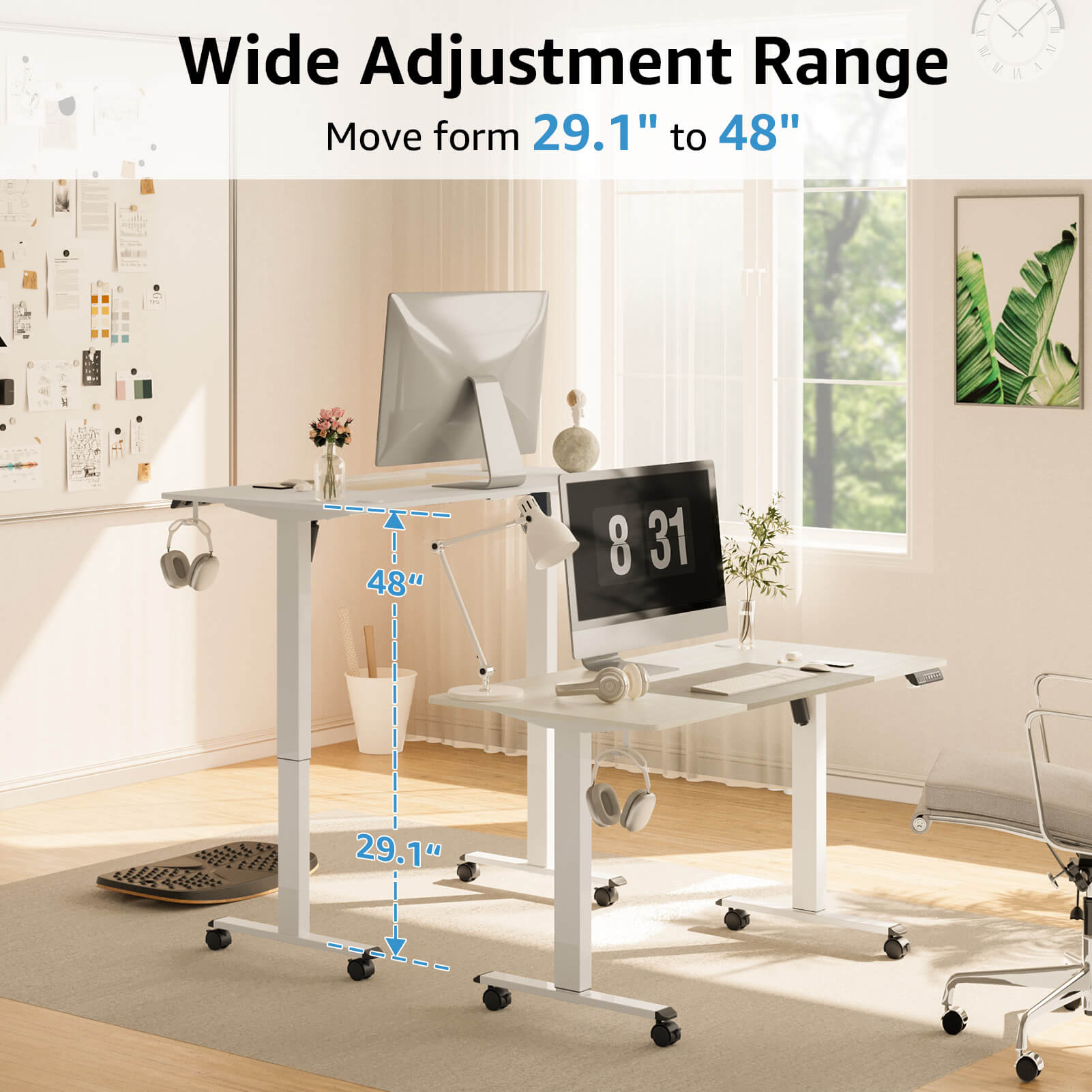 Electric Height Adjustable Standing Desk - White & Oak MUD414