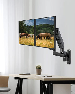 dual monitor mount on bedroom wall