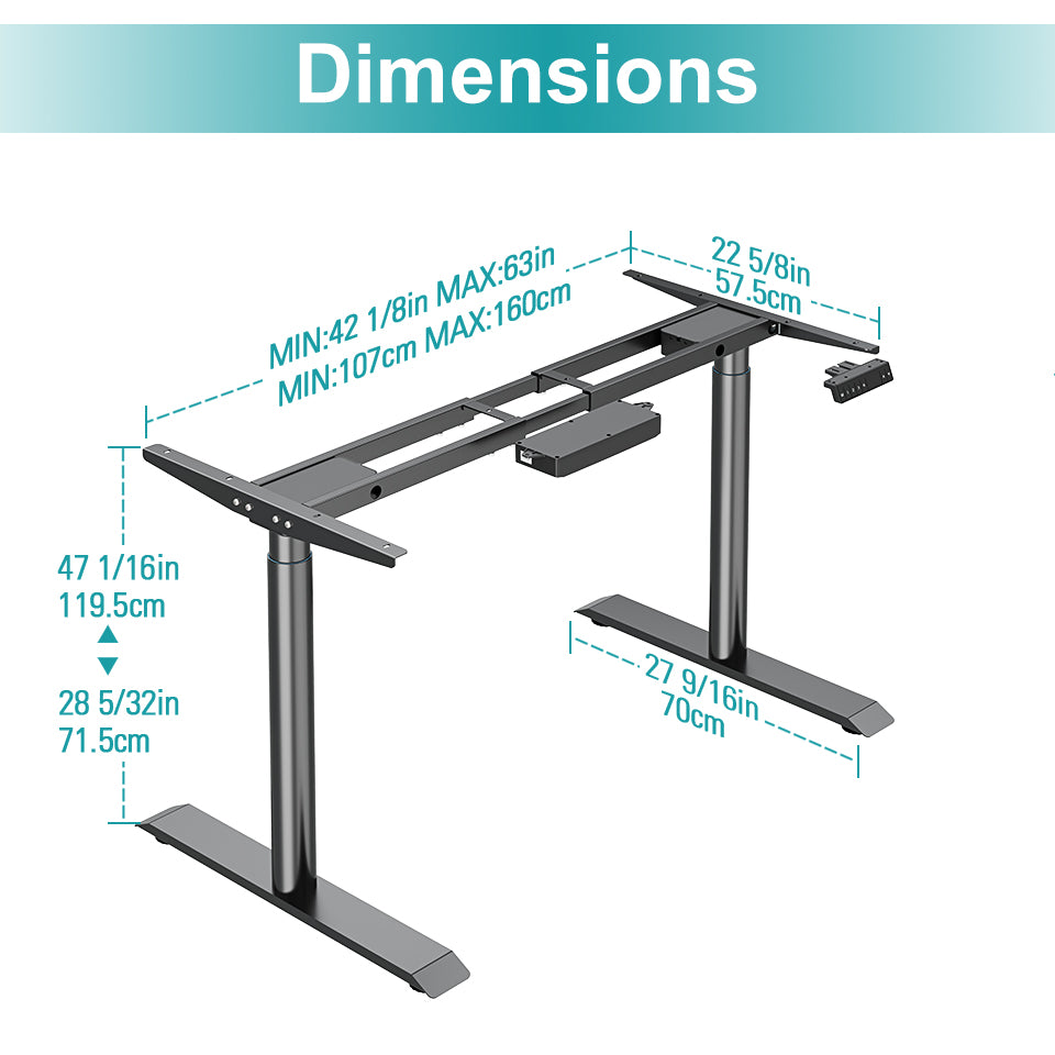 Standing Desk Frame Electric Dual Motor Adjustable Desk Legs 25mm/s MUD27