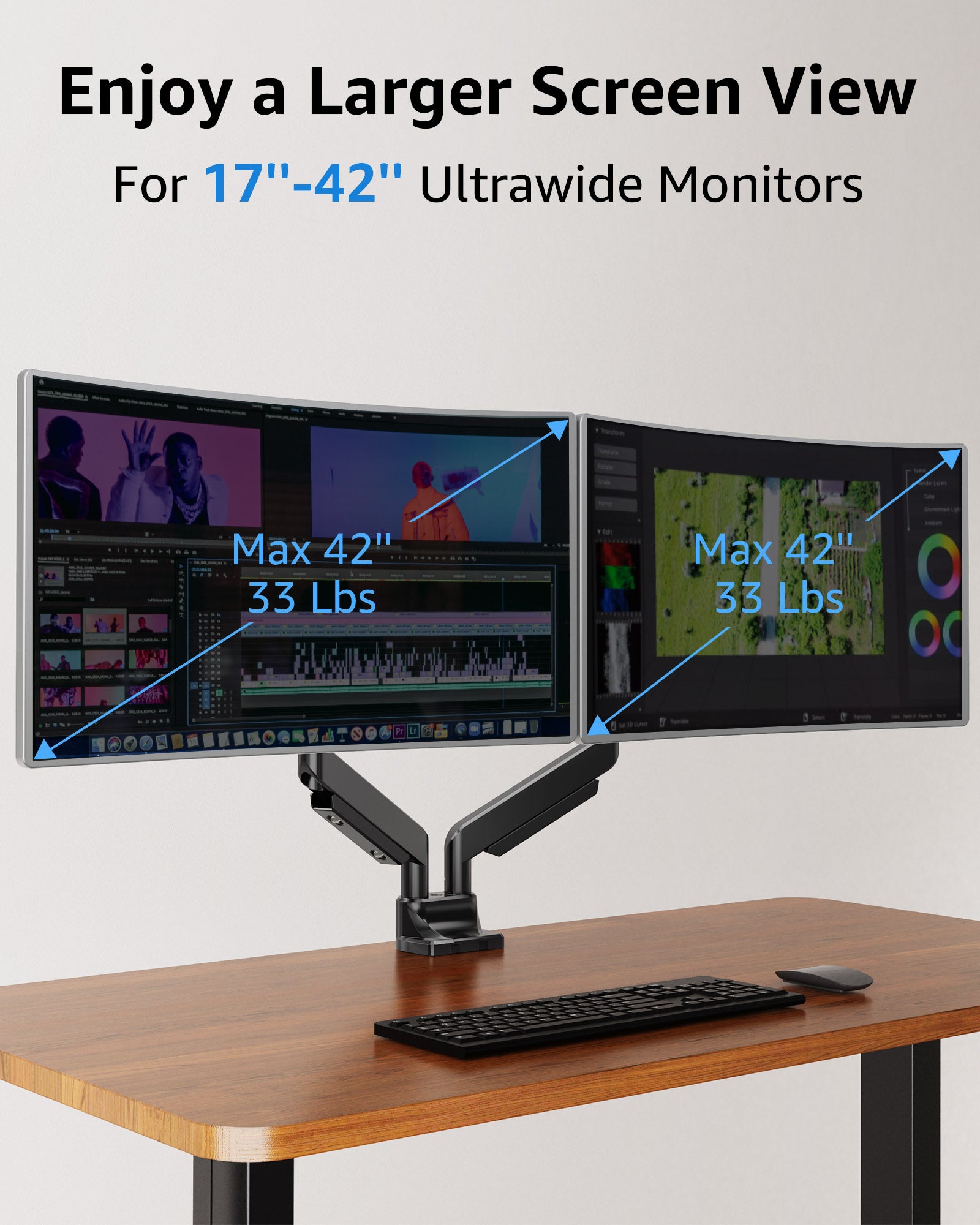 Dual Monitor Stand, Dual Monitor Arm, Dual Monitor Mount vesa Mount, up to  32 inch Monitor Desk Mount, soporte Monitor arms & Monitor Stands for 2  Monitors, Dual Monitor Riser Stand for