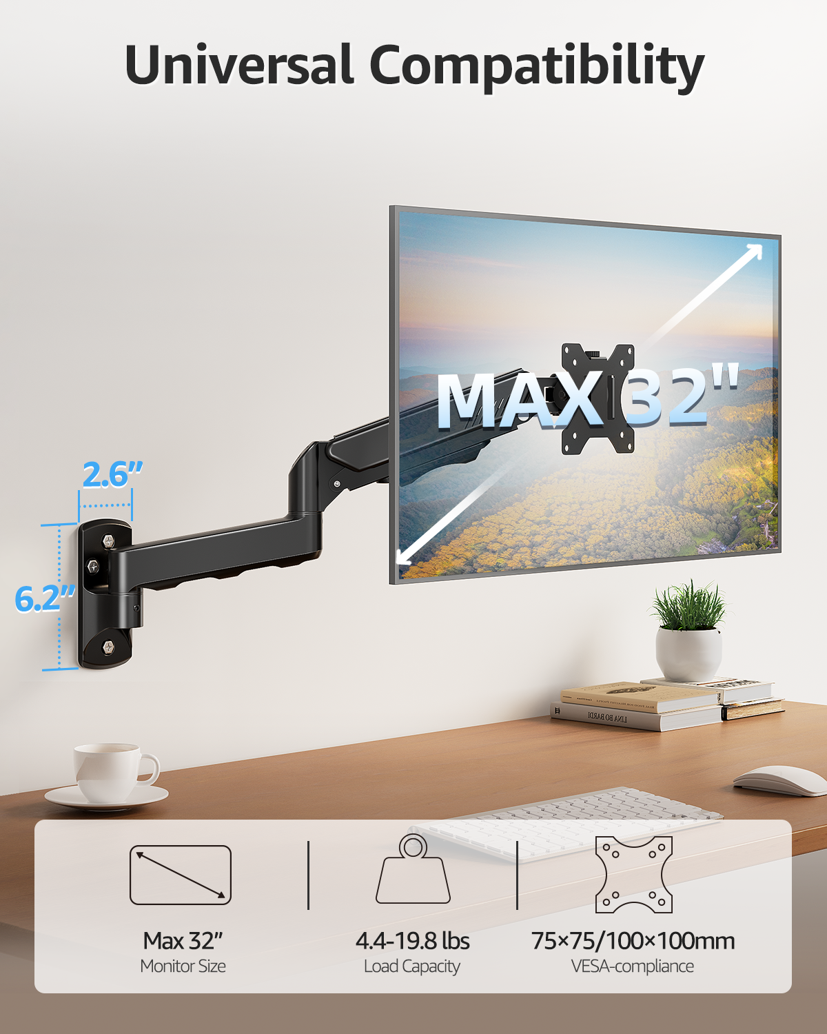 Single Monitor Wall Mount for Max 32'' Monitors MU2003