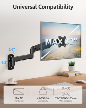 Single Monitor Wall Mount for Max 32'' Monitors MU2003