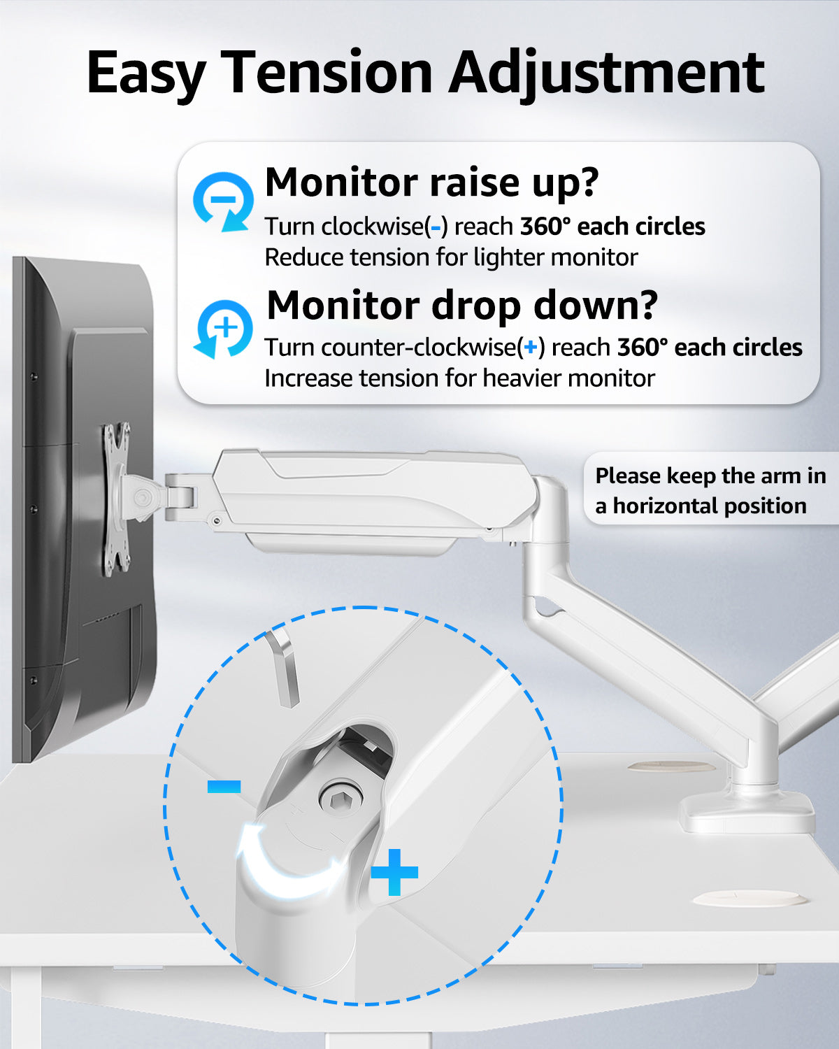 MOUNTUP Dual Monitor Stand for Desk, Monitor Arms for 2 Monitors Max 32 Inches, Height Adjustable Double Monitor Mount, VESA Mount with C-Clamp & Grommet Base, Holds 4.4-17.6lbs, White