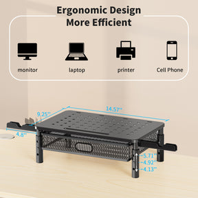 View Free Monitor Stand Riser with Metal Mesh Drawer, Height Adjustable with Phone Holder VF93103
