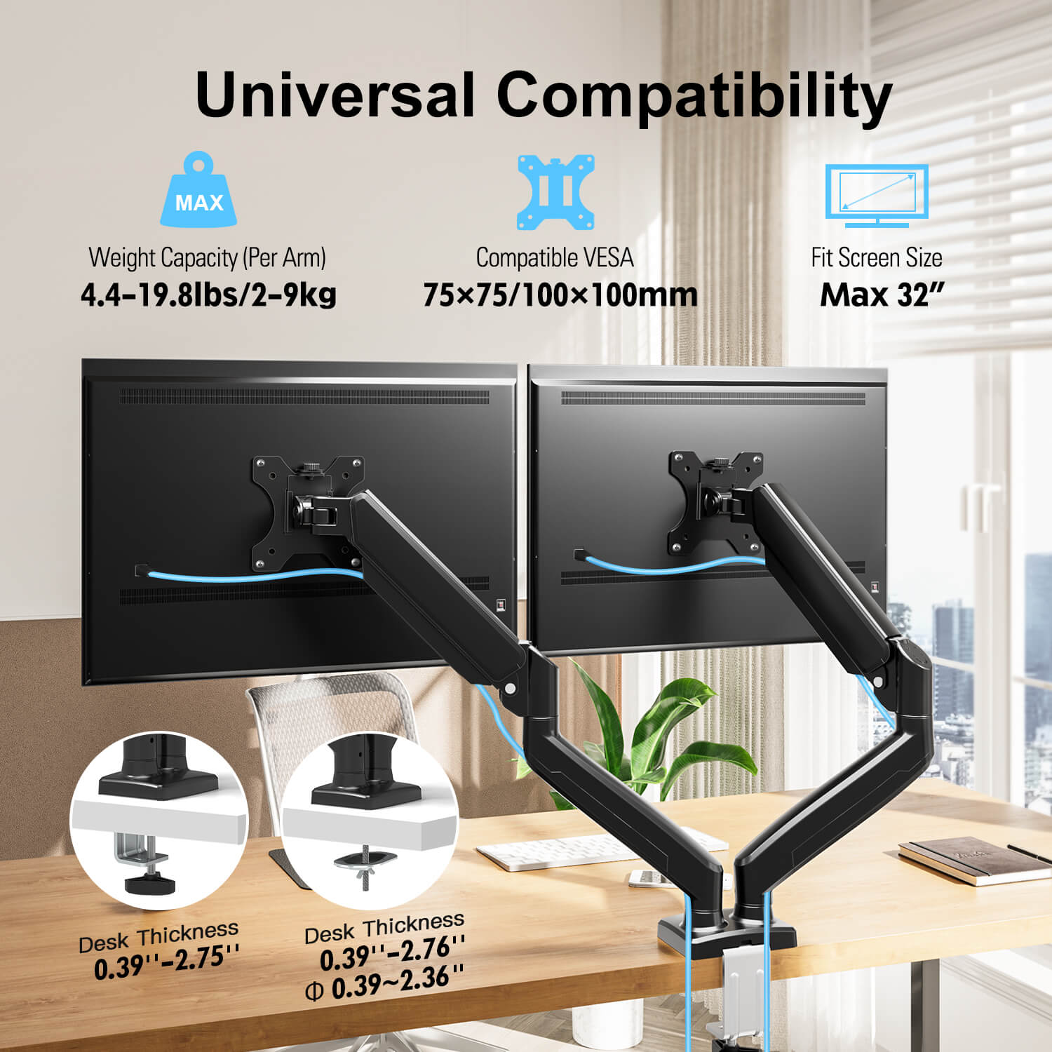 Dual Monitor Desk Mount for 14"- 32'' Monitors MUA8006B