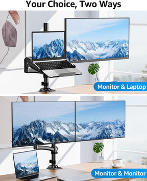 MOUNTUP Laptop and Monitor Desk Mount, Laptop Tray for Max 17" Notebook, Monitors Arm Fits up to 32" Monitor, Laptop Arm Holds 4.4-22lbs, 2-in-1 Tall Laptops Mount with Clamp/Grommet