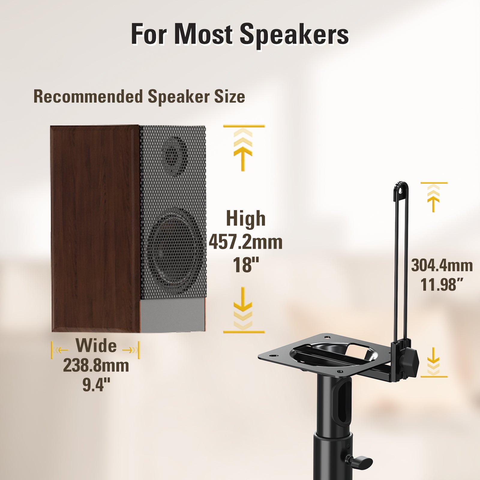 Height Adjustable Bookshelf Speaker Stand Pair for Universal Satellite Speakers Stands MUS9142