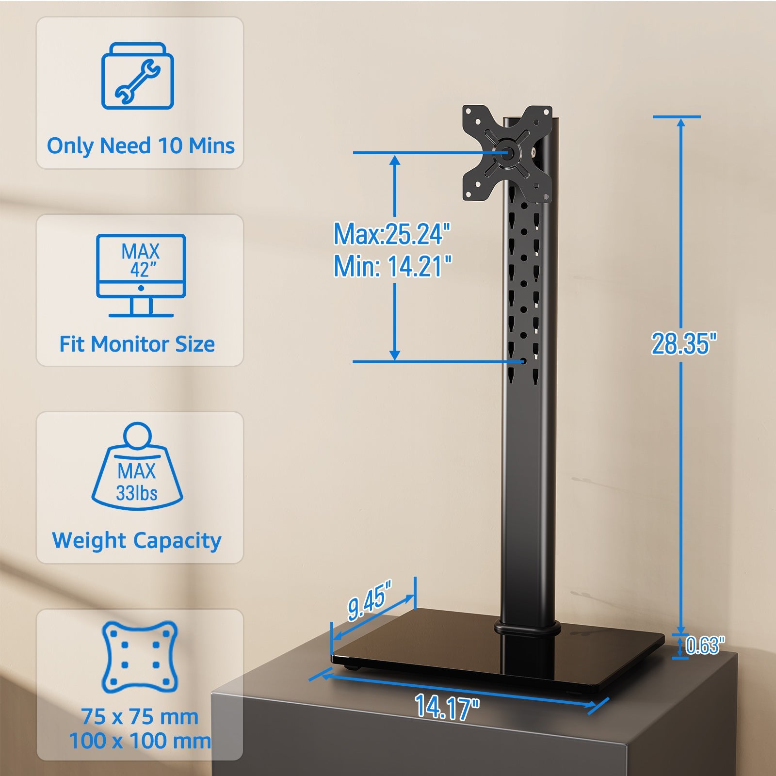 Vertical Dual Monitor Stand for 13"-42'' Monitors MUA1005