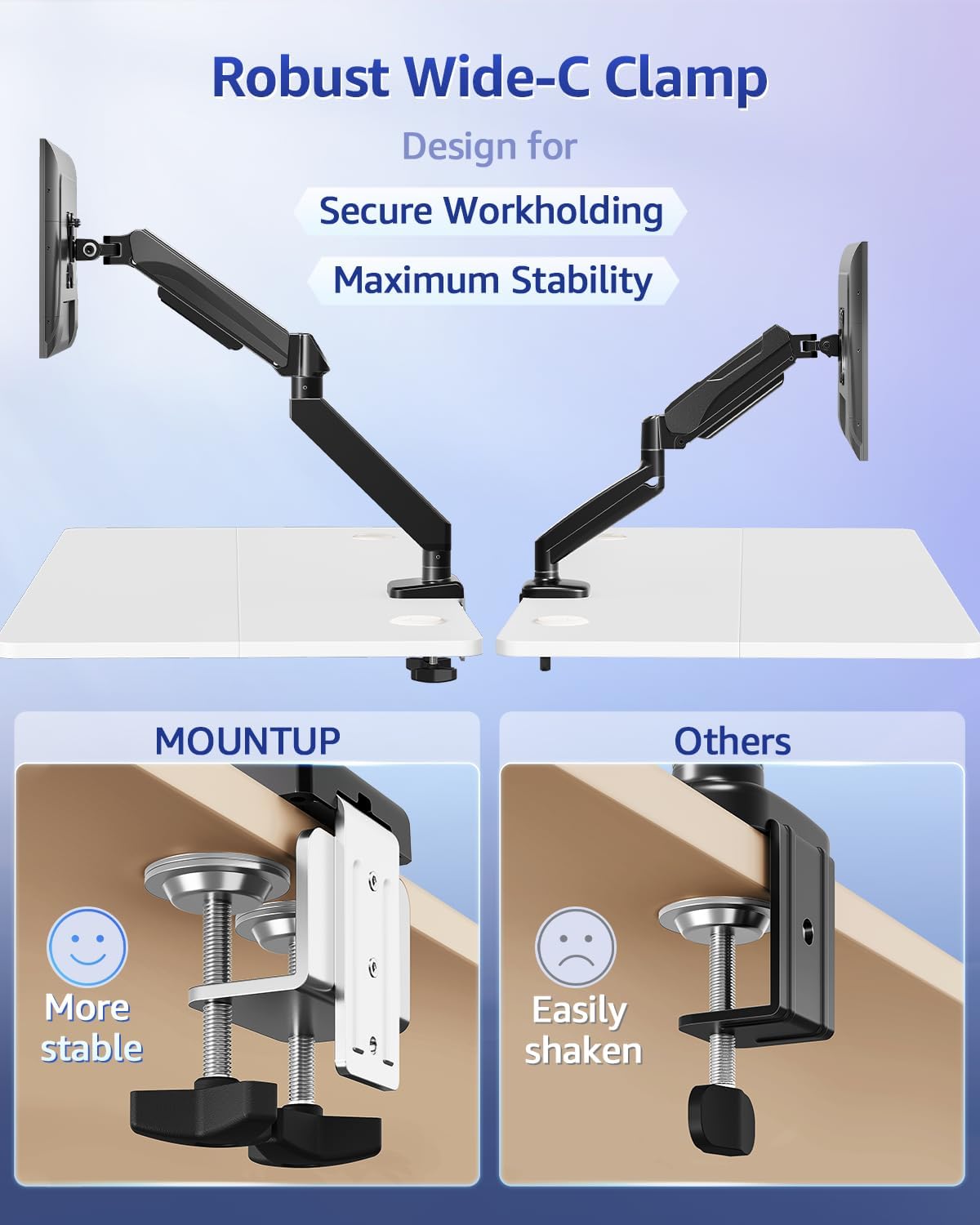 MOUNTUP Heavy Duty Single Monitor Arm for 42 40 39 34 32 27Inch Screens, Monitor Stand for Desk Supports 4.4-33 lbs, Height Adjustable Ultrawide Monitors Mount with C-Clamp & Grommet Base