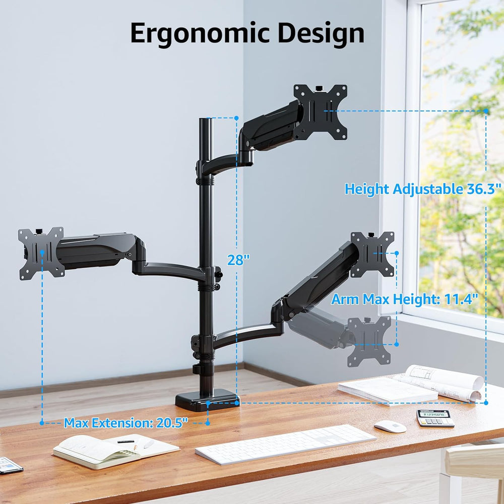 Full Motion Triple Monitor Desk Mount for Max 32'' Monitors MU6013A ...