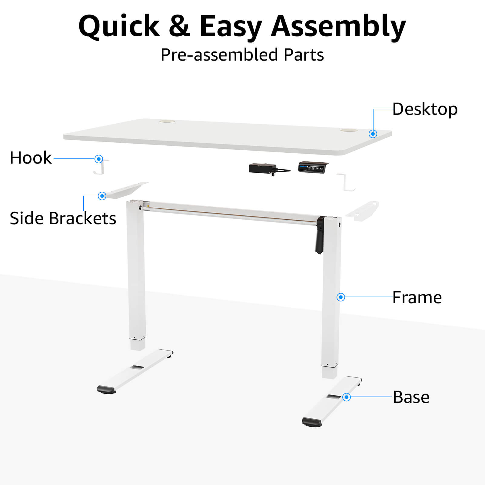 Height Adjustable Electric Standing Desk - White
