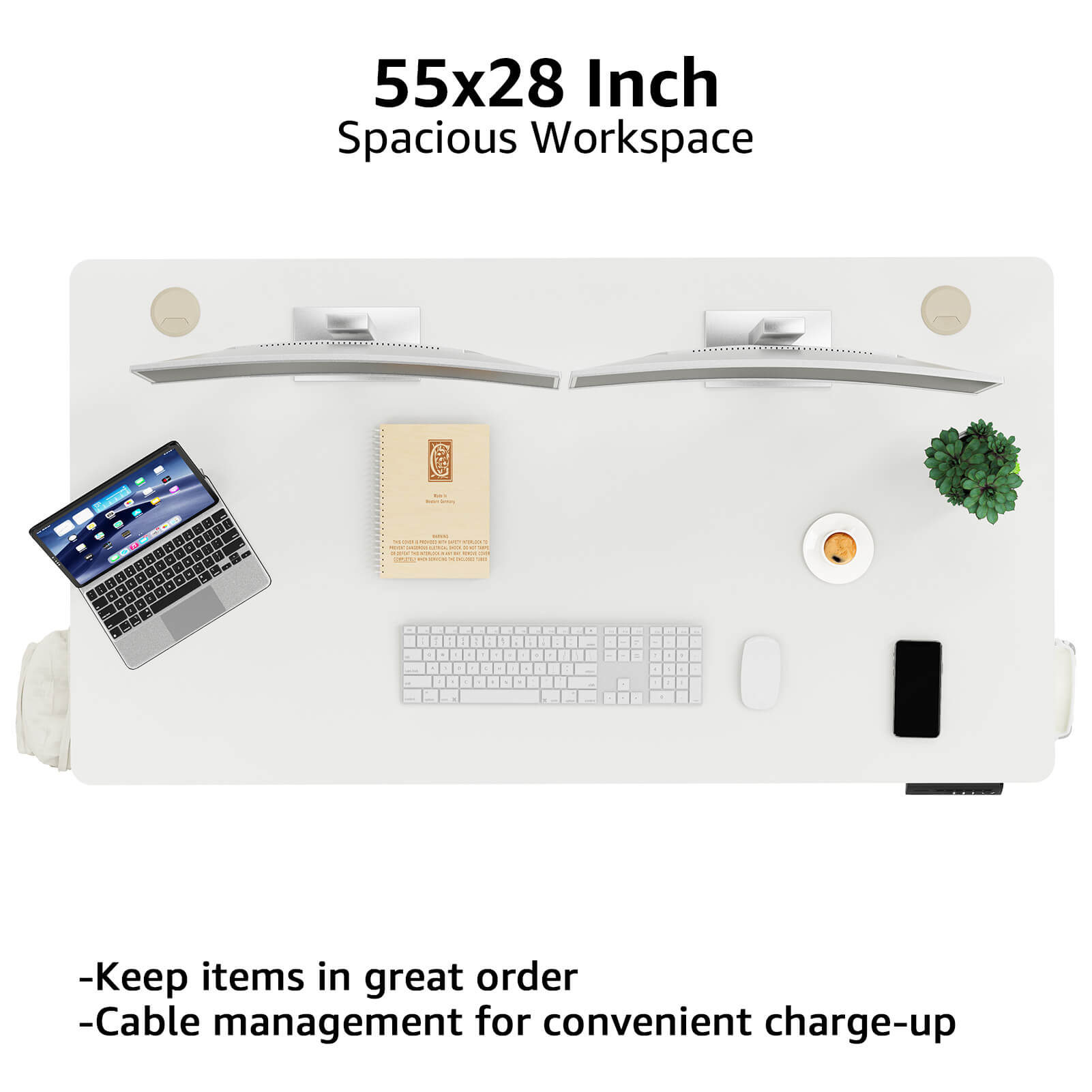 Electric Height Adjustable Standing Desk - White