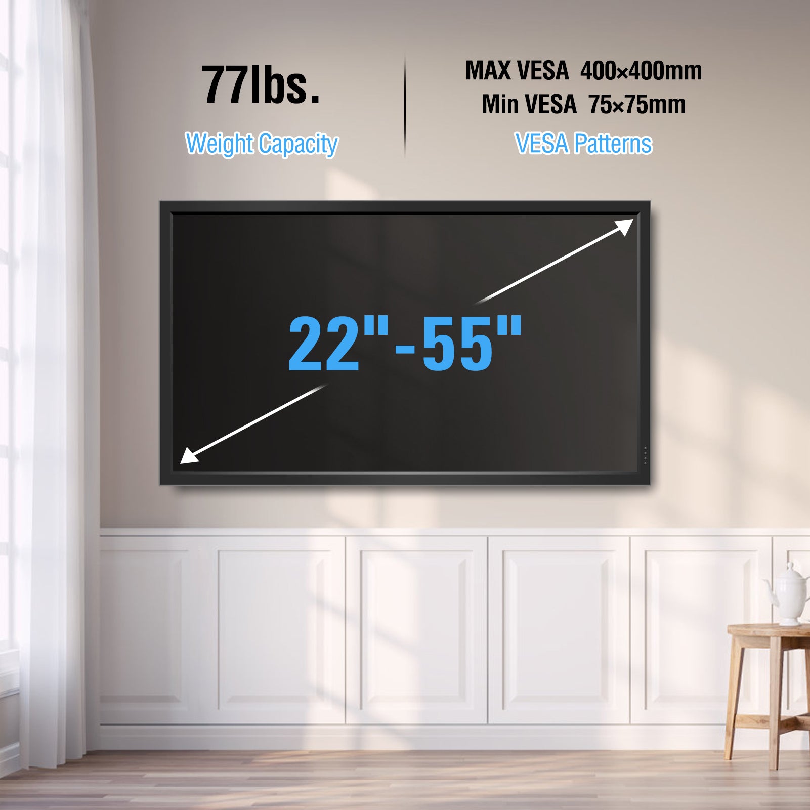 MOUNTUP Soporte de pared inclinable para la mayoría de televisores de 37 a  82 pulgadas, soporte de TV de montaje en pared con ajuste de nivel para