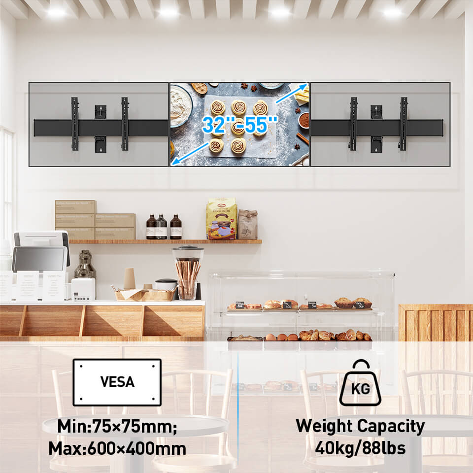 Triple Screen LCD Menu Board Wall Mount For most 32"~55" TVs Multi Screens MUT2301