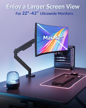 MOUNTUP Heavy Duty Single Monitor Arm for 42 40 39 34 32 27Inch Screens, Monitor Stand for Desk Supports 4.4-33 lbs, Height Adjustable Ultrawide Monitors Mount with C-Clamp & Grommet Base